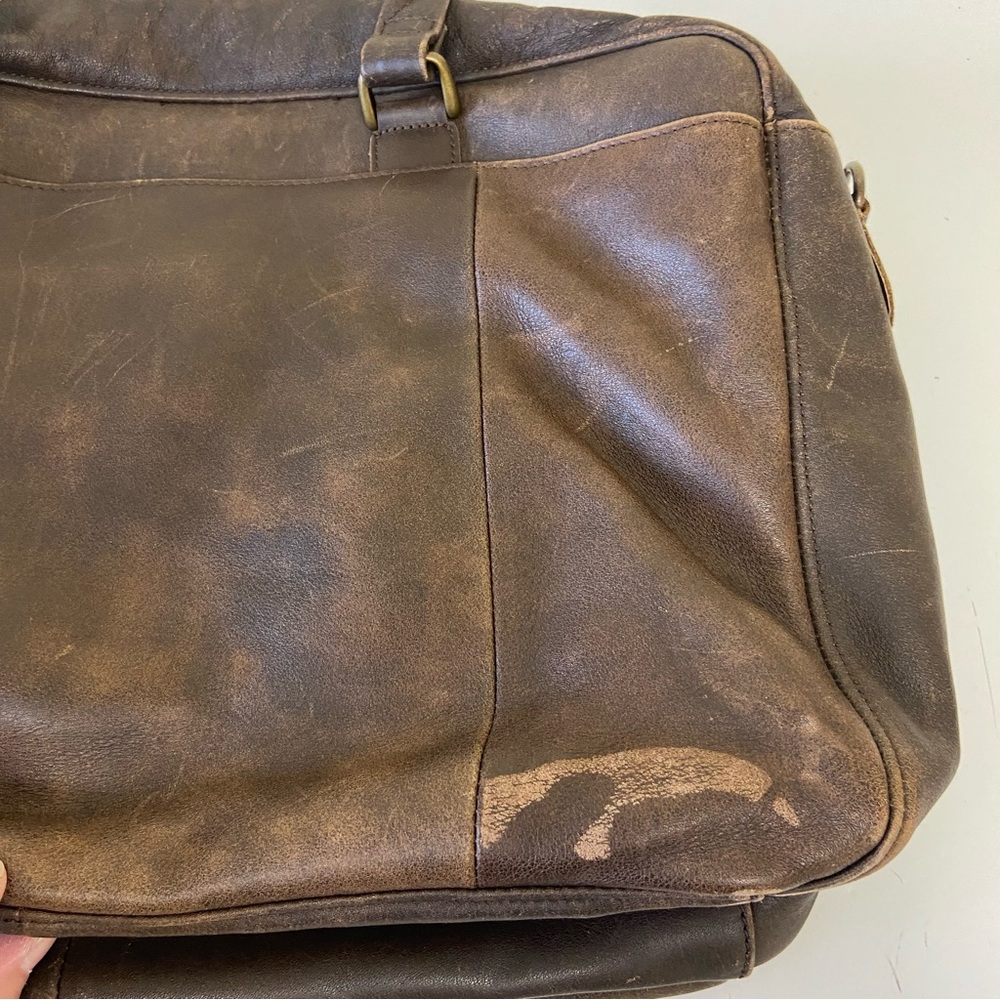 Vintage LL Bean Leather Bag Briefcase Laptop Work Business Brown Distressed - Picture 16 of 16